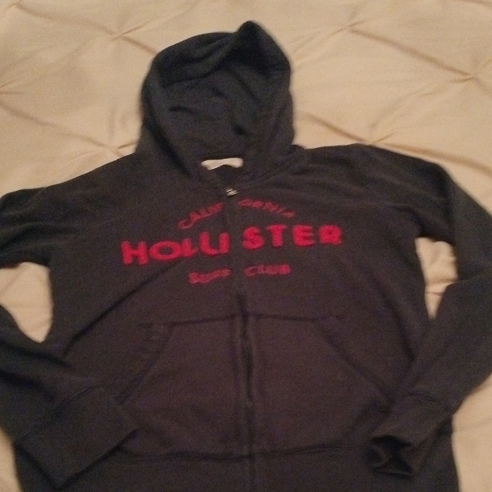 Hollister Navy Blue Hoodie with Red Logo
